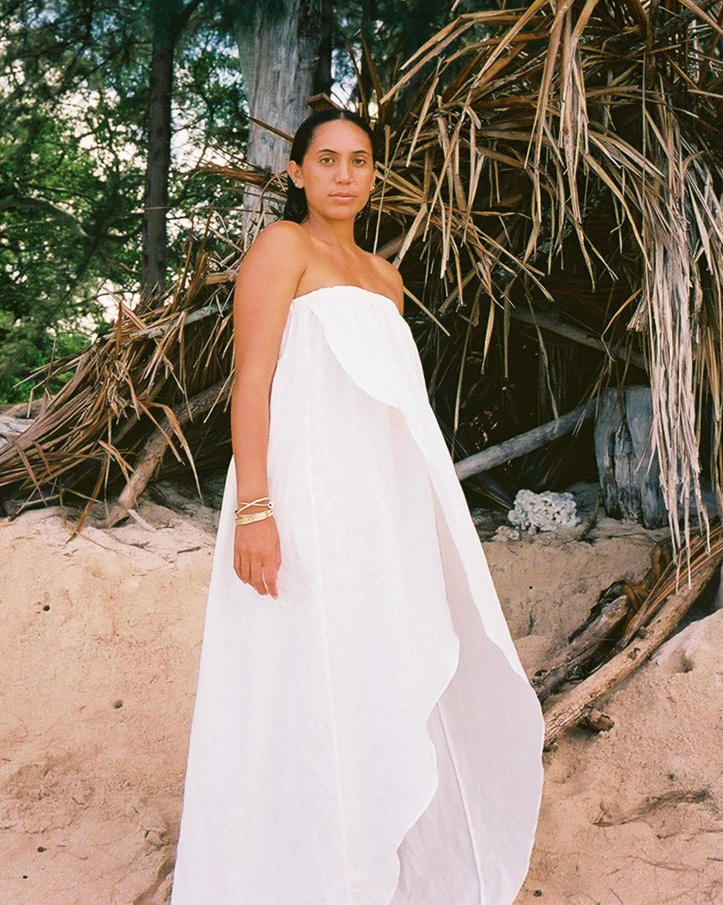 001 Cocoon Strapless Linen Dress