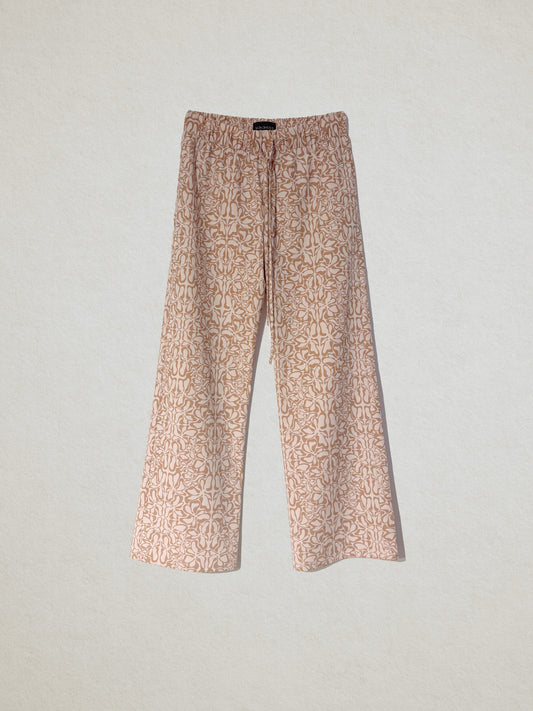 002_Poplin Floral Print Lounge Pants in Sand